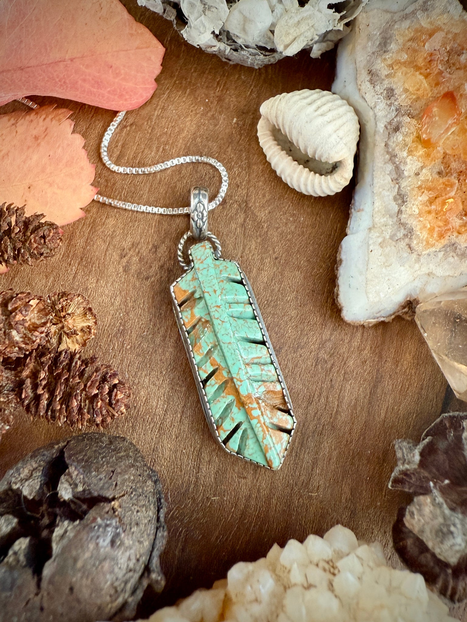 Turquoise Feather Pendant