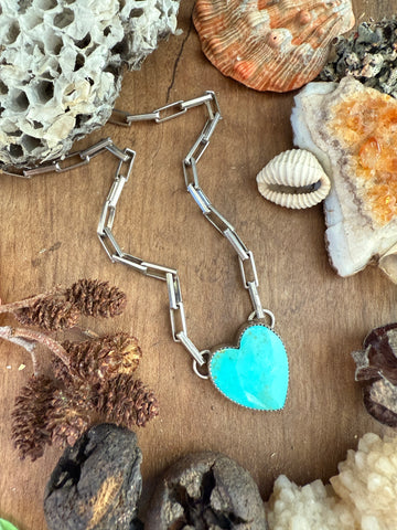 Kingman Turquoise Chunky Heart Necklace