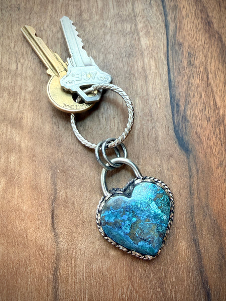 Chrysocolla Heart Keychain
