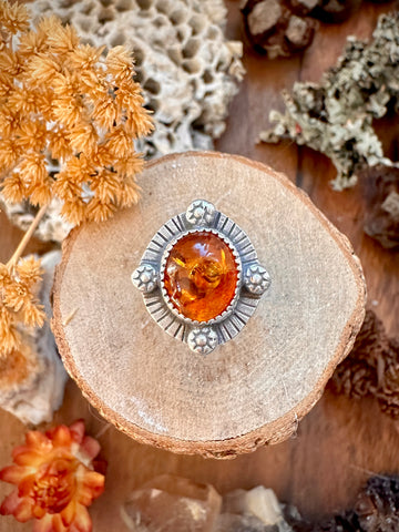 Amber Compass Ring