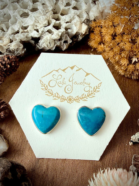 Large Heart Posts-Deep Turquoise