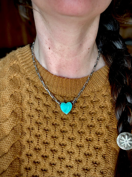 Kingman Turquoise Chunky Heart Necklace