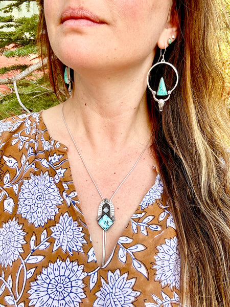 Tibetan Turquoise Cow Skull Earrings