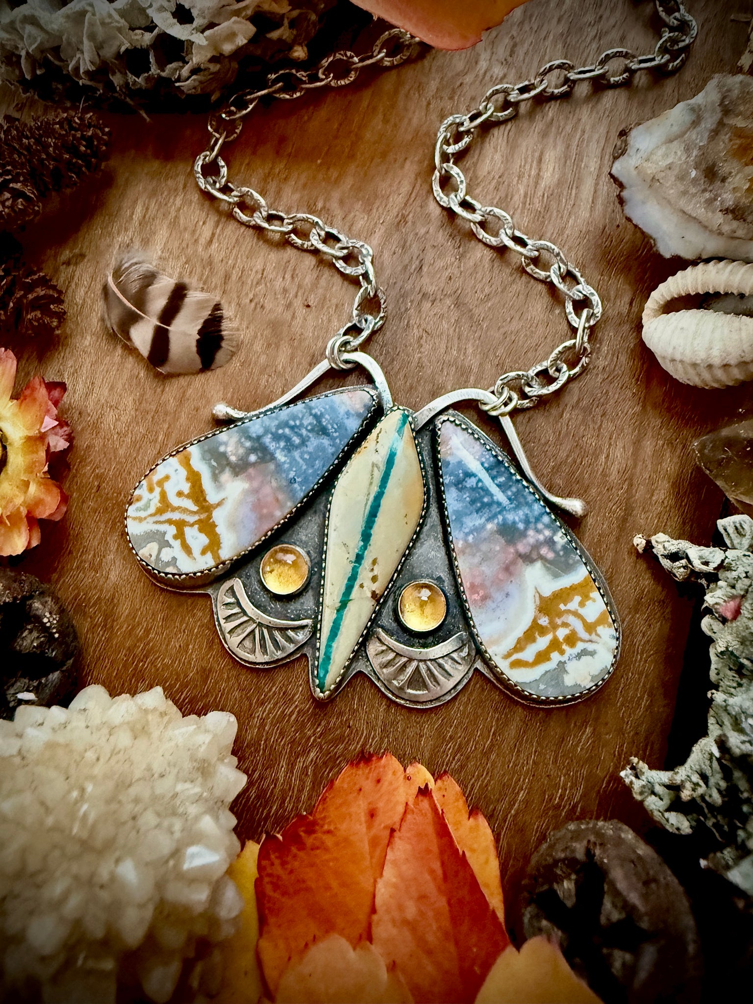 Ocean Jasper Moth Necklace