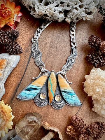 Opalized Wood Moth Necklace