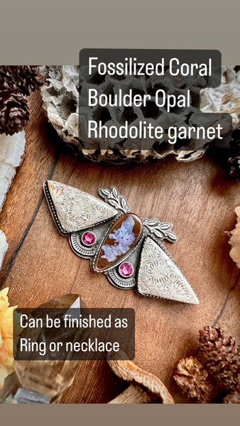 Lavender Boulder opal Moth (ring or necklace)