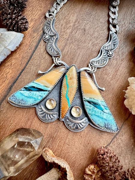 Opalized Wood Moth Necklace
