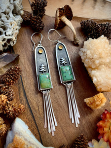 Pine Shadow box Earrings citrine
