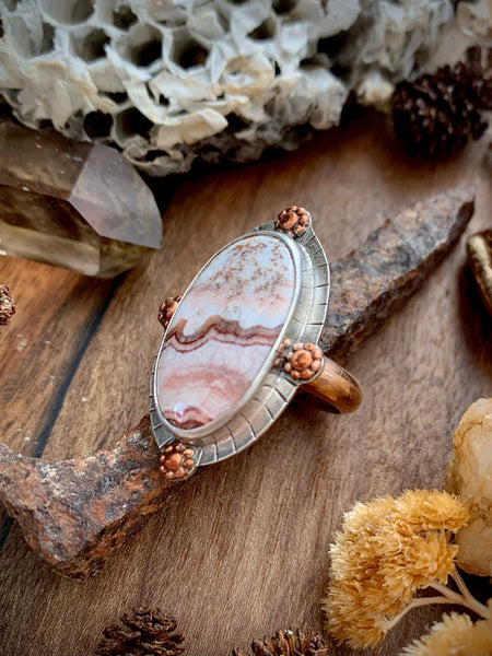 Lace Agate Compass ring Sz 7