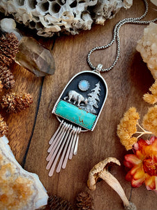 Forest Bear Shadowbox Necklace with Moonstone