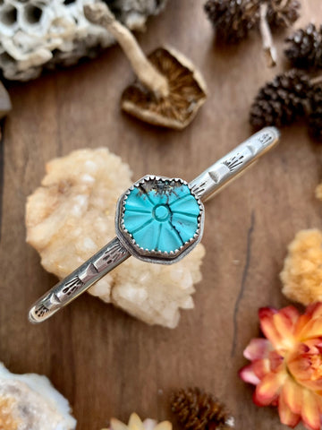 Turquoise Flower Stamped Stack Cuff