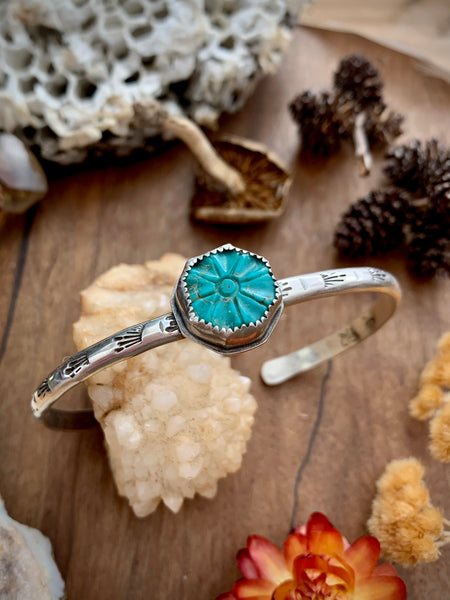 Turquoise Flower Stamped Stack Cuff
