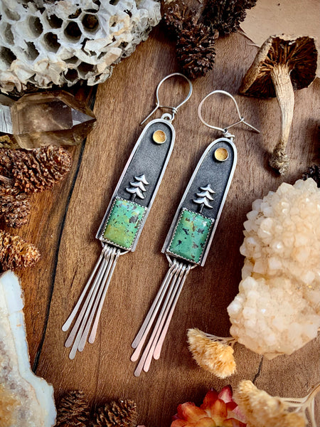 Pine Shadow box Earrings citrine