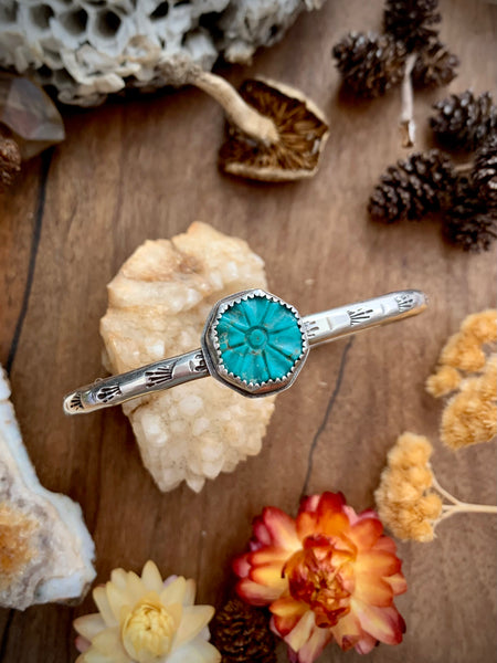 Turquoise Flower Stamped Stack Cuff