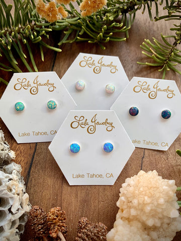Silver & Opal Post Earrings