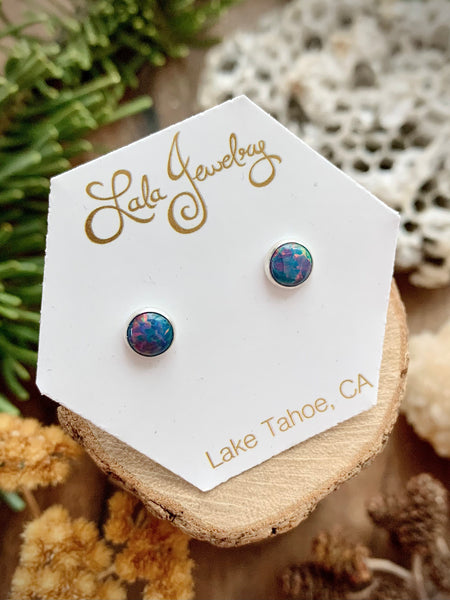 Silver & Opal Post Earrings