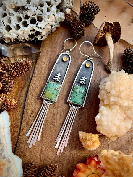 Pine Shadow box Earrings citrine