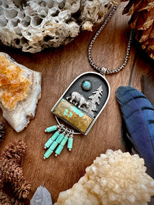 Forest Bear Shadowbox Fringe Pendnat