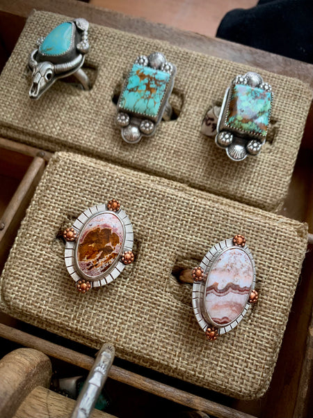 Lace Agate Compass ring Sz 7